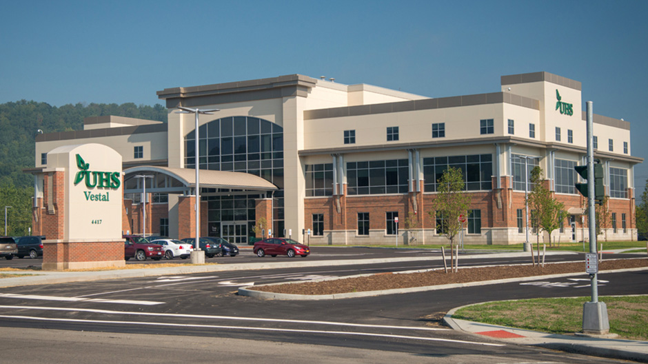 United Health Services Hospital has a modern exterior design